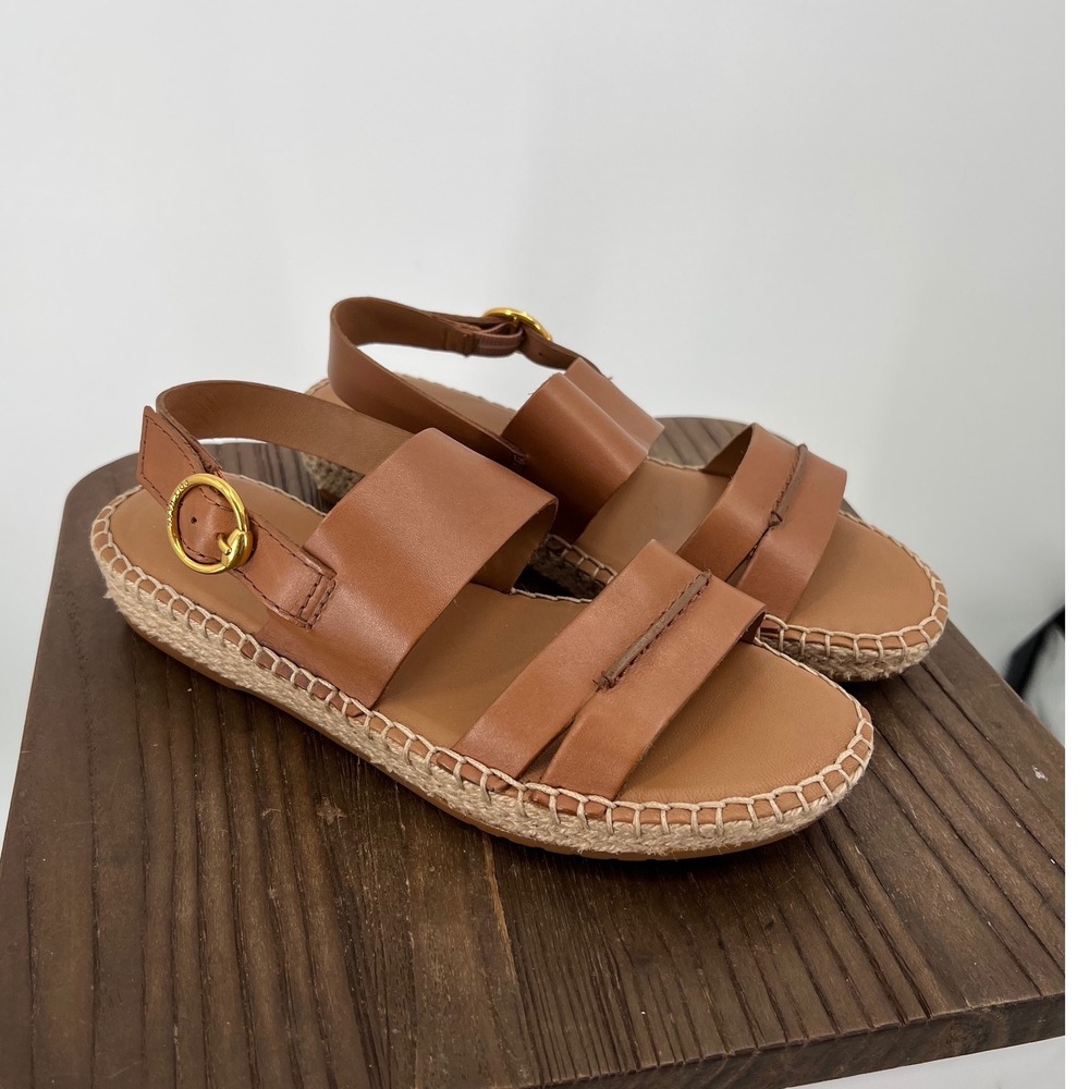 Cole Haan CF Tilden Sandal Pecan Leather Espadrille W30289 Brown Womens 6 B